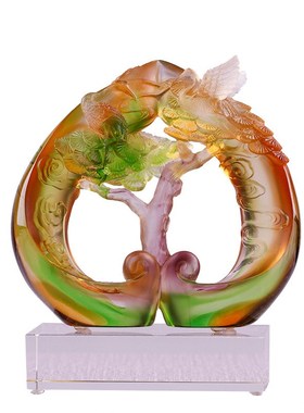 琉璃松鹤延年摆件中国风老人生日祝寿礼物装饰品中式松树工艺品