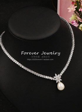 精美锆石珍珠首饰新娘结婚手工饰品婚纱礼服耳环项链套装宴会配饰