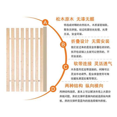 床板实木铺板整块垫片榻榻米防潮排骨架悬浮床架子折叠床板木条