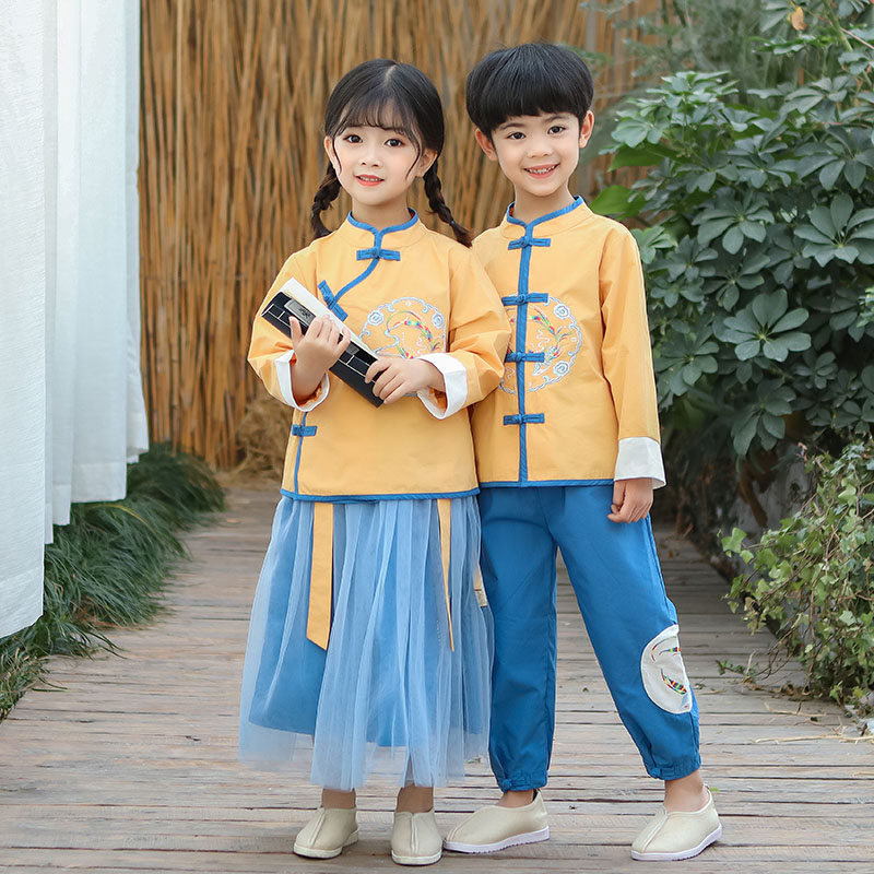 热销儿童春秋汉服男童宝宝幼儿园民国中国风夏演出服薄款女童古装
