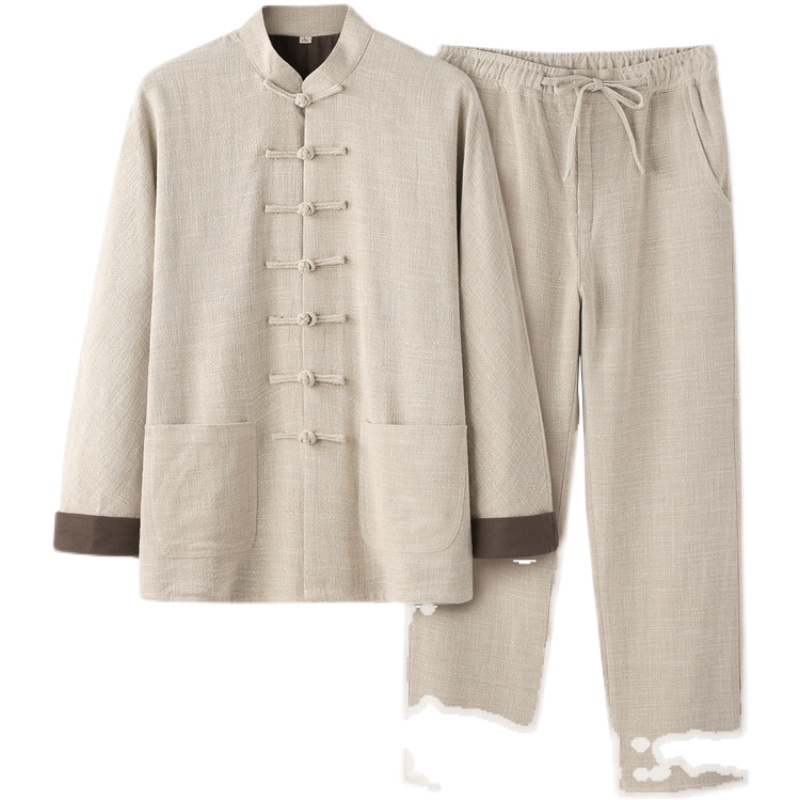 品质款春秋季连肩改良外套装垂性亚棉麻茶服太极服休闲Y宽松唐装