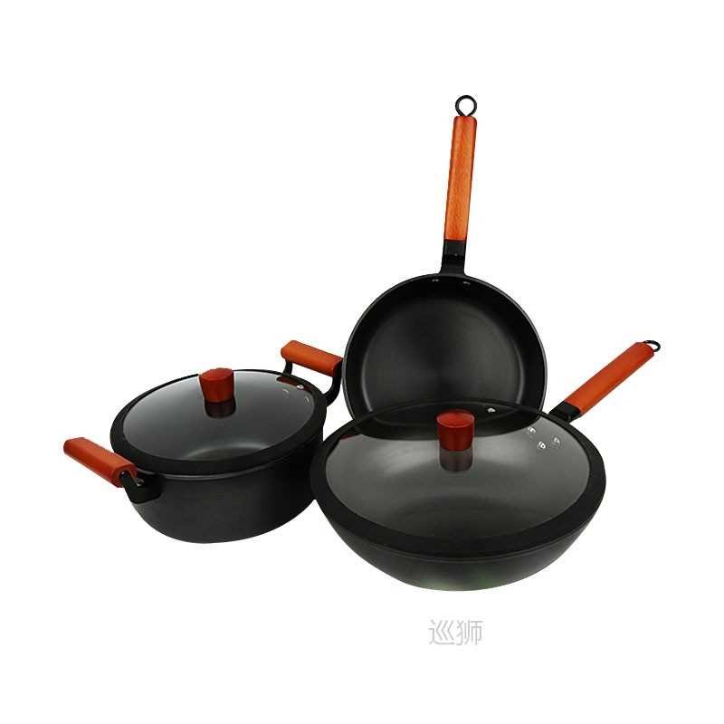 Non stick frying pan household gas soup pot uncoated set gif