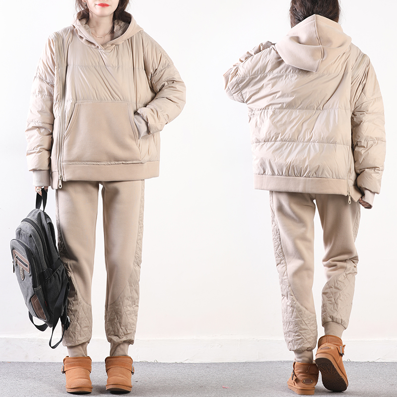 皇森2020年新款冬季羽绒服羽y绒裤两件套时尚连帽保暖休闲套装女