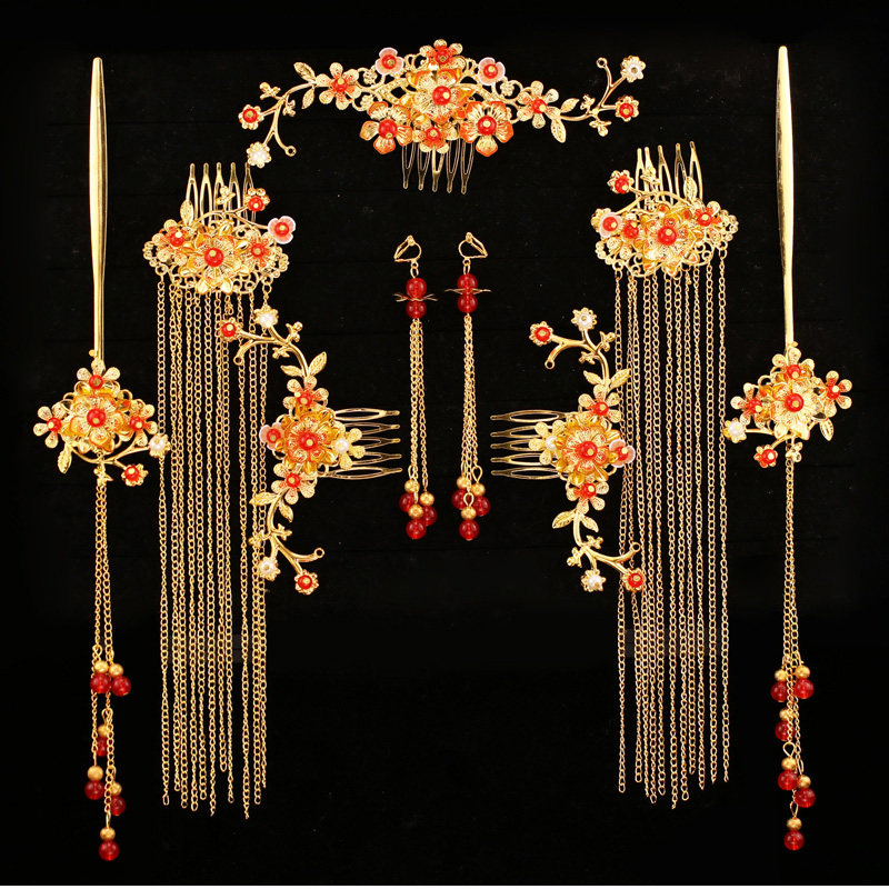 热销中秀禾服发饰新娘中敬大气凤冠步摇汉服头冠禾秀服式酒服简单