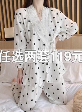 纯棉纱布月子服夏季薄款产后w哺乳孕妇睡衣女春天秋款怀孕期家居