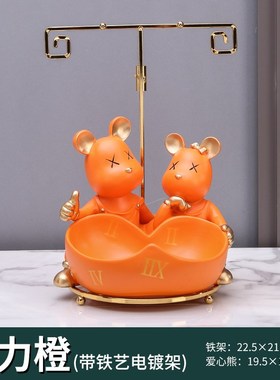 轻奢情侣熊托f盘创意玄关钥匙收纳摆件客厅家居装饰品摆设乔迁礼