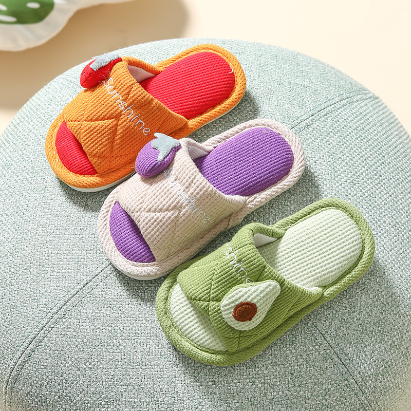 儿童亚麻c拖鞋秋季男童室内家用防滑吸汗女童亲子男孩夏季拖鞋四