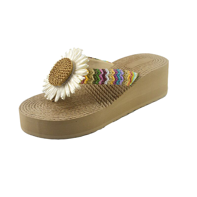 厚底沙滩人字拖女2021新款夏季花朵F凉拖鞋外出防滑中跟外穿韩版