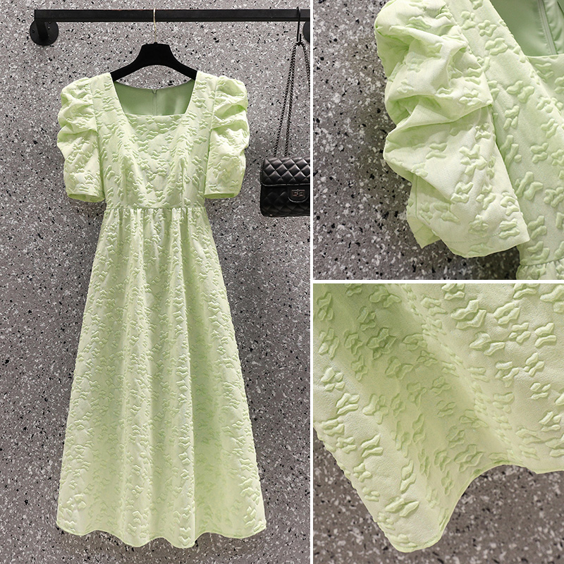【微胖女神穿搭】大码新款夏小个子法式温柔高级感方领雪纺连衣裙