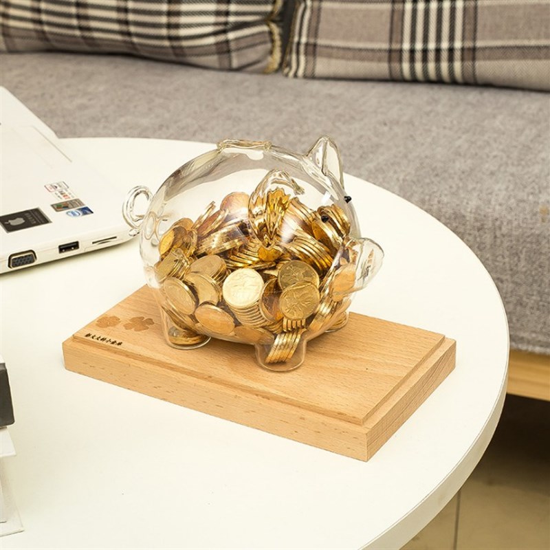 透明玻璃小猪存钱罐 生肖猪w招财猪储蓄罐 玄关酒柜小金猪生日礼
