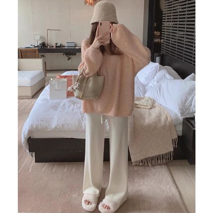 孕妇加绒裤子冬装2024新款宽松休闲垂感软糯针织阔腿裤秋冬款外穿