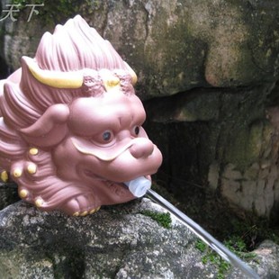 上古神兽喷水狻猊招财摆件假山盆景鱼族鱼缸精品陶瓷流水配件装饰