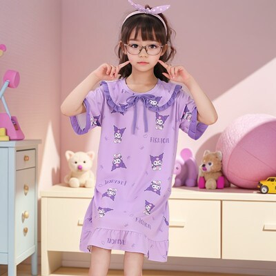 女童睡裙夏季薄款儿童卡通可爱公主风中童居家休闲短袖小女孩裙子