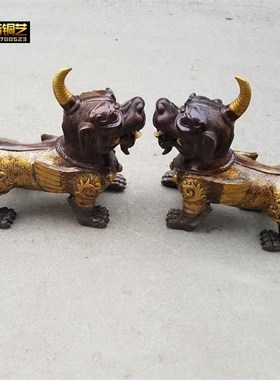 大号貔貅铜貔貅一对复古鎏花天禄独角兽铜器定做摆件铜器