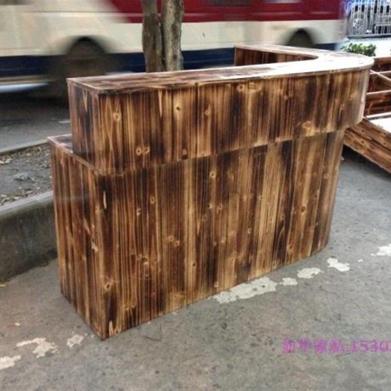 新款实木收银台炭烧木收银台餐饮前台台2米转角收银台简约前台
