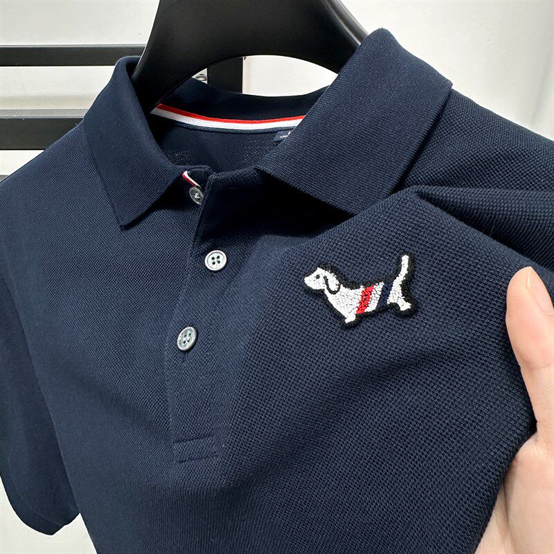 Mostarsea~ 100%纯棉夏季POLO衫时尚贴标短袖T恤下摆开叉潮牌上衣