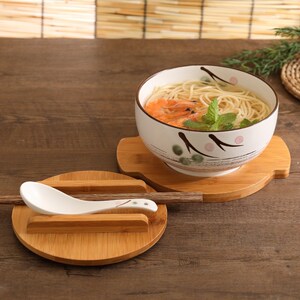Japanese Style Rice Noodle Bowl with Lid Spoon and Chopstick