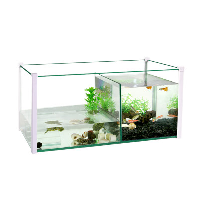 龟鱼混养缸小型玻璃乌龟缸带x晒台别墅养乌龟专用缸家用水陆缸鱼
