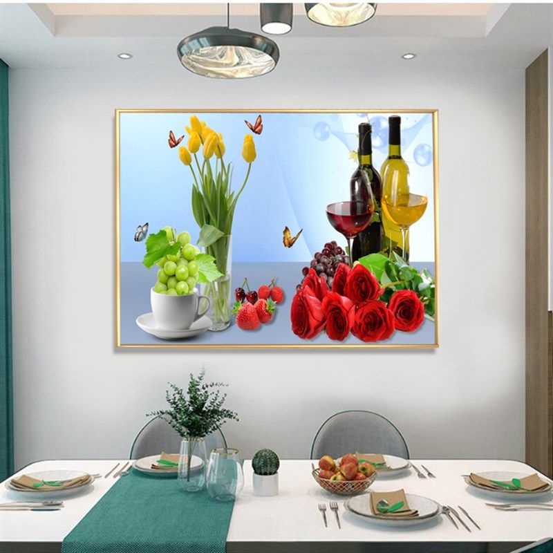 餐厅装饰画新款水果挂画饭厅壁画晶瓷镶钻画单幅酒杯有框画金属画,家居饰品,现代装饰画,淘宝优惠券,粉丝福利购,淘宝优惠卷