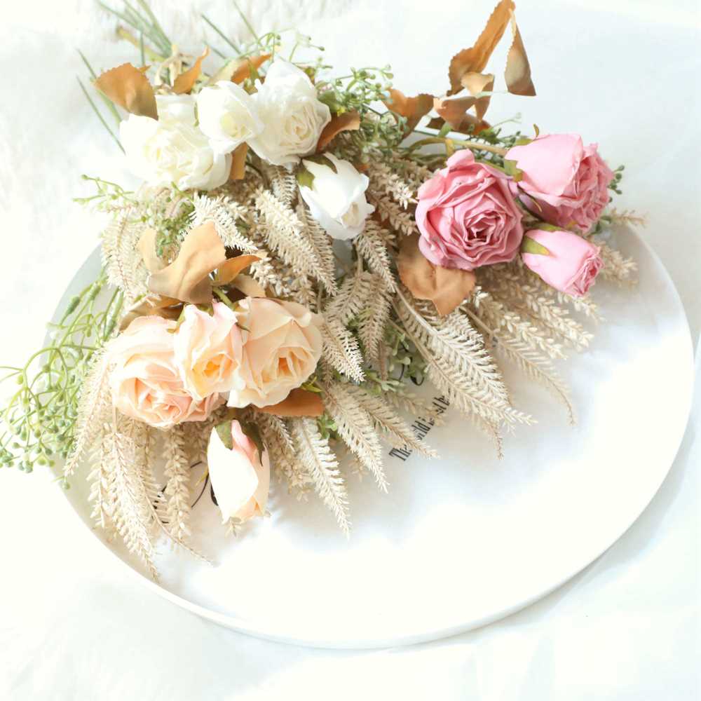 工厂销仿真干烧玫瑰花干花混搭花束家居摆设N客厅桌面装饰花假花
