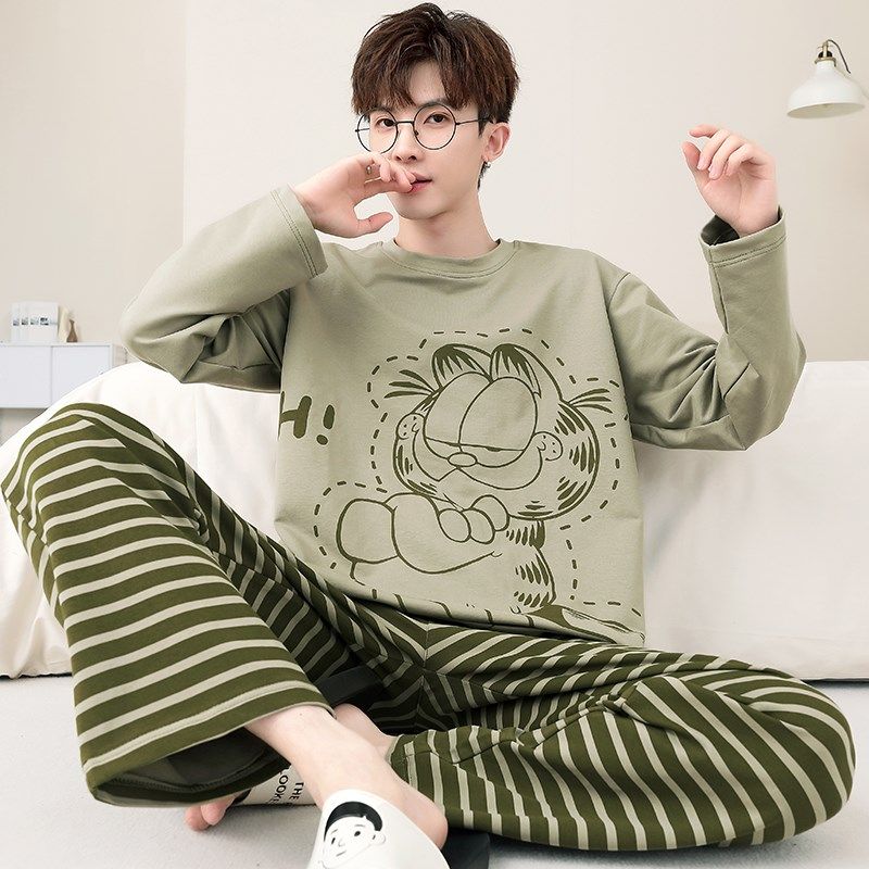睡衣男士秋季长袖秋冬青少年学生大码男童长裤薄款家居服套装