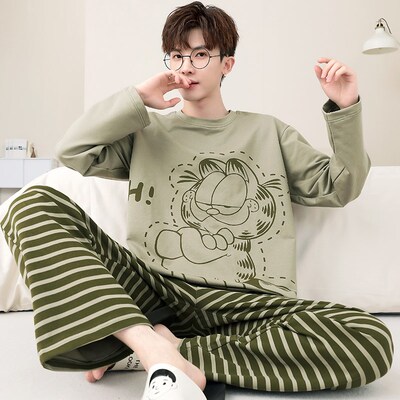 睡衣男士秋季长袖秋冬青少年学生大码男童长裤薄款家居服套装