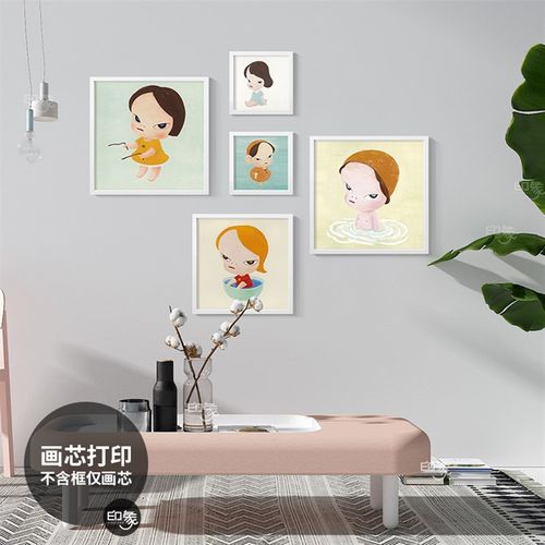 奈良美智 梦游娃娃 民宿客厅卧室床头装饰画芯儿童房小清新挂画心