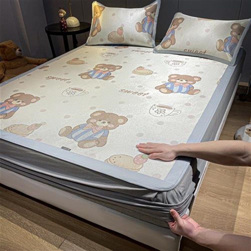 新款夏季凉席冰丝席可水洗三件套可折叠空调软席夏天席子冰藤席1.,床上用品,冰丝席,淘宝优惠券,粉丝福利购,淘宝优惠卷