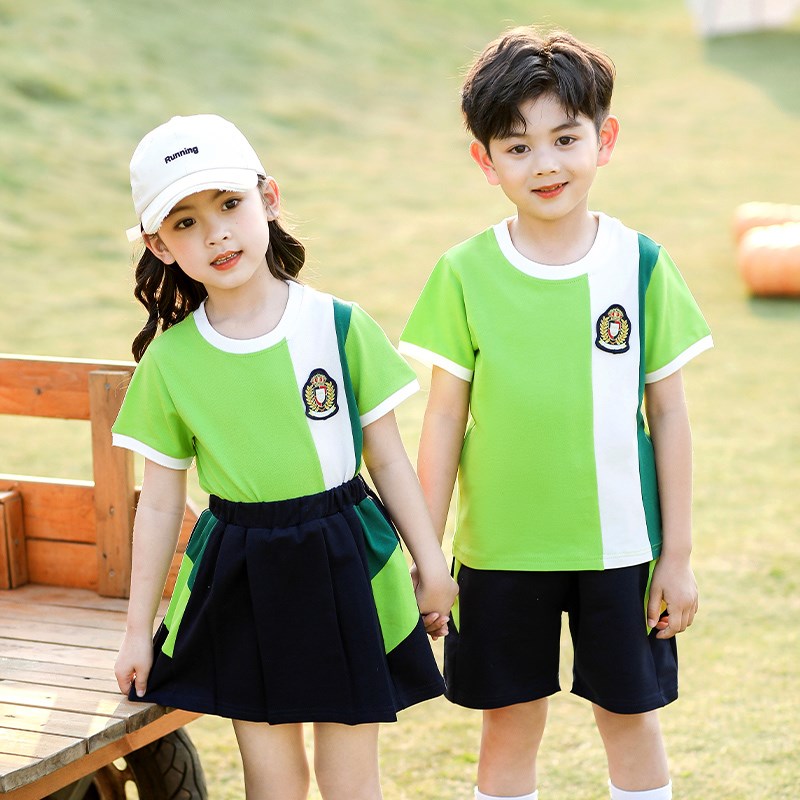 热销幼儿园园服小学生夏季校服2一年级班服绿色运动服圆领T恤夏装