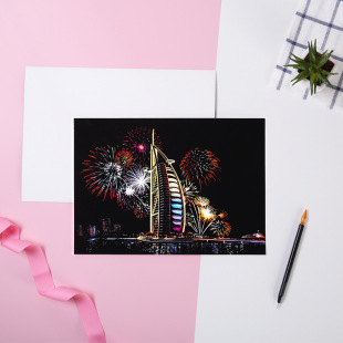A4彩色夜景刮画城市景色刮刮画纸有图案DIY手工儿童刮画生日礼物