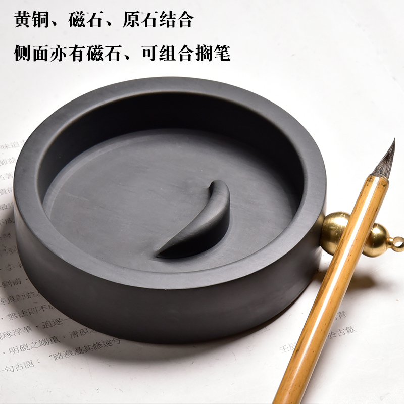 经典带石盖天然原石老坑水t波纹歙砚端砚大容量储墨砚台初学者套