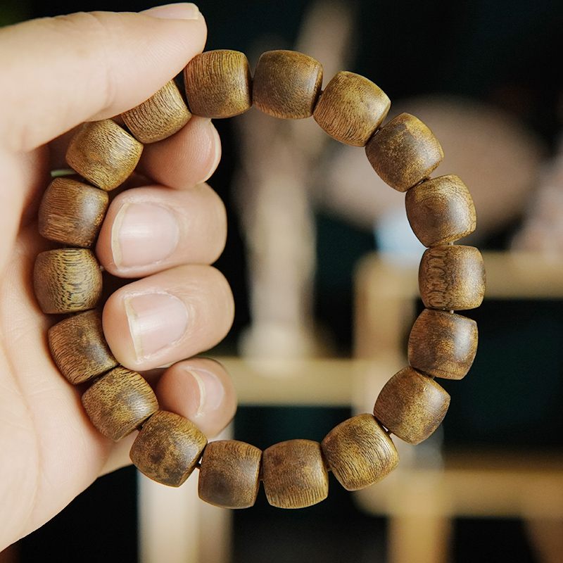 白奇楠沉香鼓珠 电白棋楠沉香12mm手串 男女Q款文玩佛珠手链保真