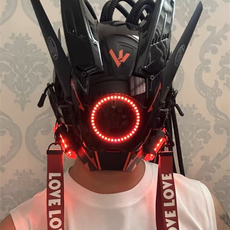 安全帽赛博朋克面具面罩终极战士发光cosplay男战术科技感全脸头