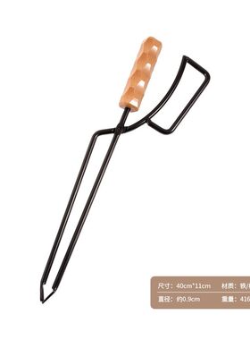 户外野营烧烤炭夹木柄炭夹火钳夹露营木碳炉木柄夹W子壁炉夹防烫