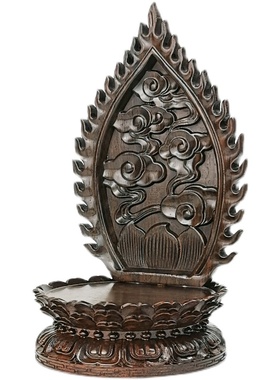 红木莲花台佛像底座加高带屏风菩C萨供奉台小型椭圆形实木莲花座