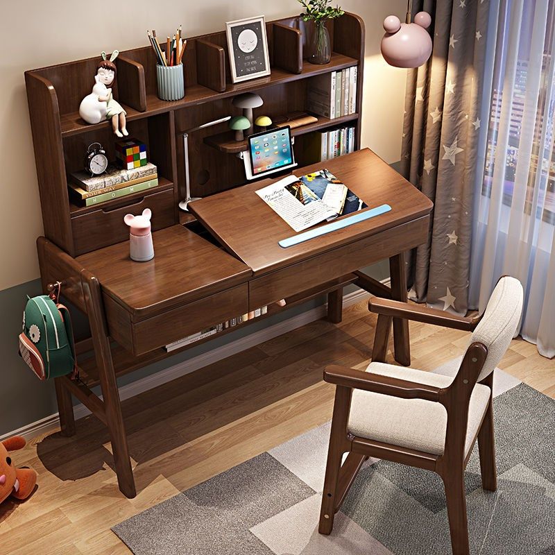 实木书桌书架一体家用可升降小学生课桌椅套装卧室简约儿童学习桌,居家日用,家居智能用品,淘宝优惠券,粉丝福利购,淘宝优惠卷
