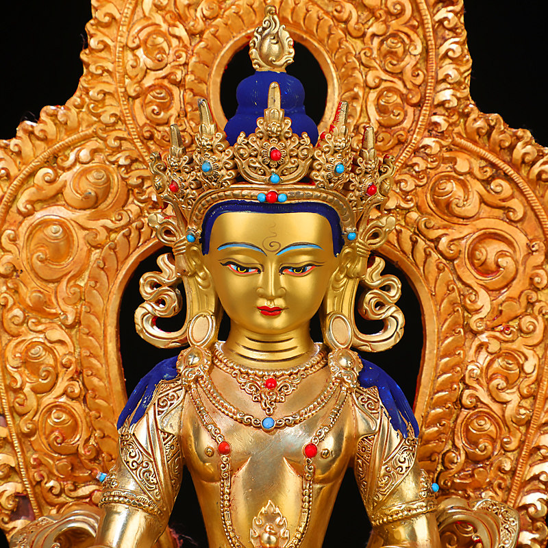 地藏王菩萨摆件佛像纯铜红古金多b款藏传桌面密宗供奉背光地藏菩