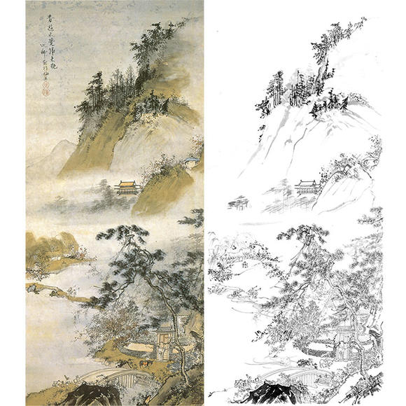 工笔画白描底稿胡也佛竖幅山v水线物白纸-实打印稿尺寸可选勾HY58