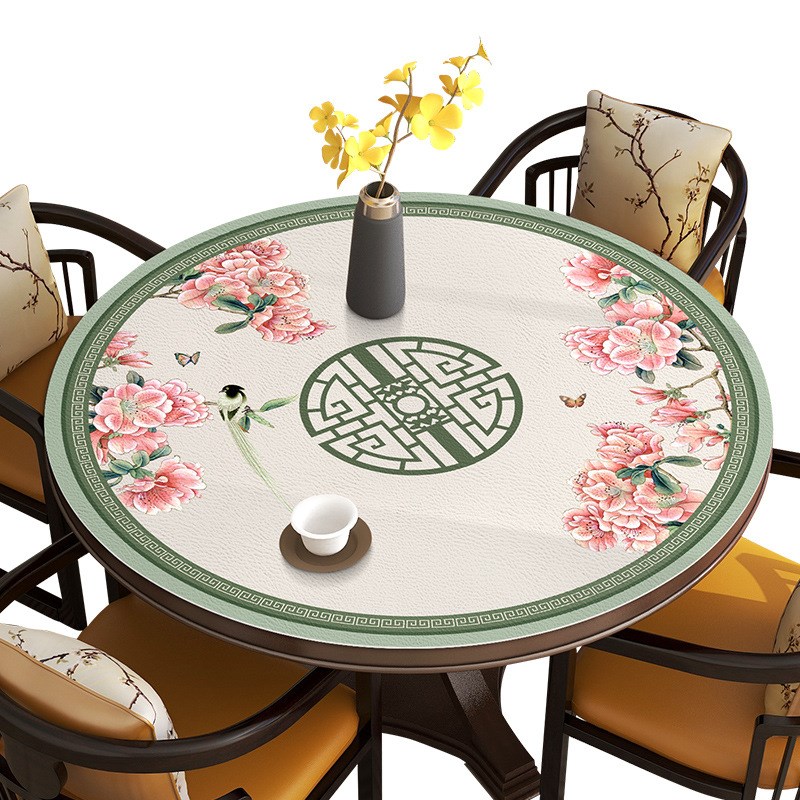 中式风雅皮革圆桌垫桌布家用防水防滑防烫免洗防油卓垫Z桌布圆台