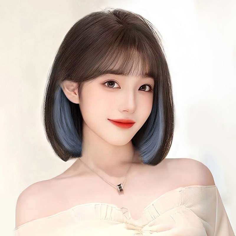 热销假发女短发新款挑染时尚减龄挂耳染波波头齐肩发透气全头套假