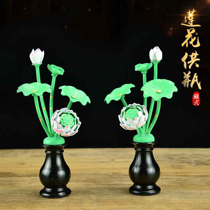 热销家居室内佛堂鎏金莲花宝瓶供佛花瓶装饰摆件小号一对工艺品