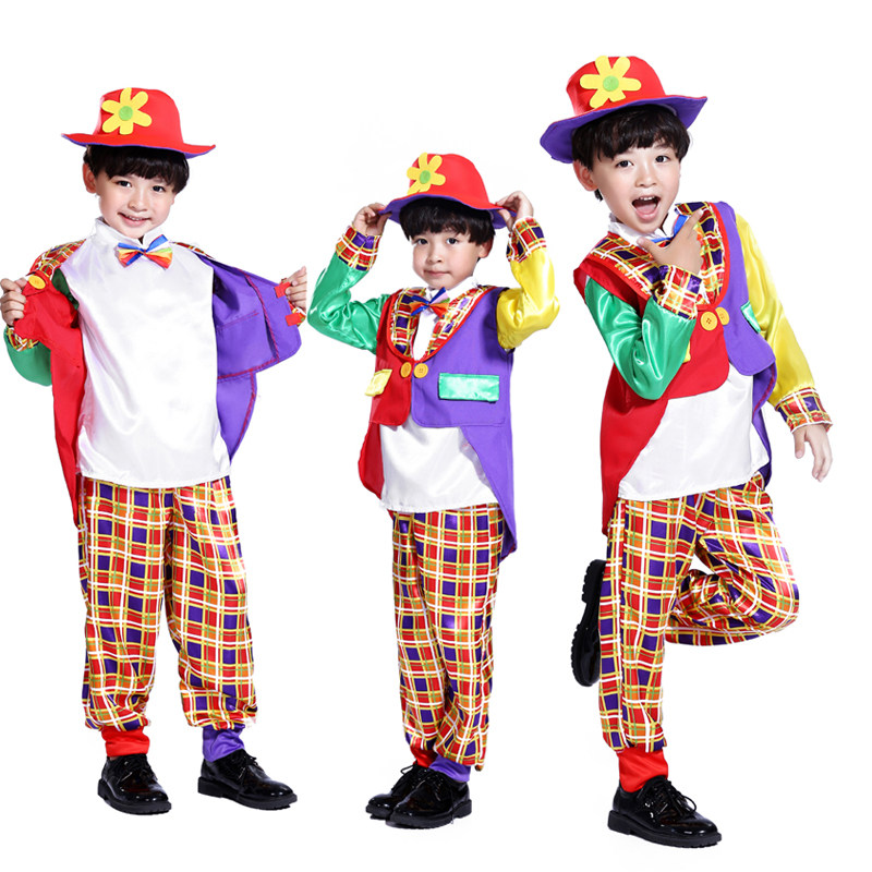 男丑服装包邮万圣节化妆舞会魔术表演服小童燕尾小丑演出服套装