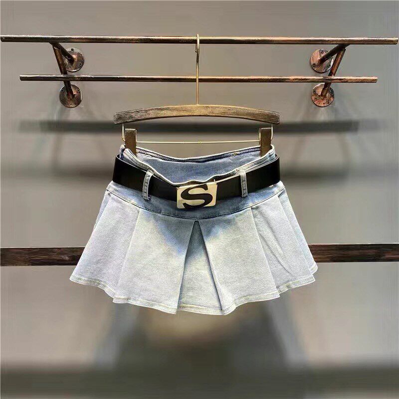 美式女童超短裙儿童松紧腰百褶牛仔裙宝宝K小女孩a字包臀半身裙夏