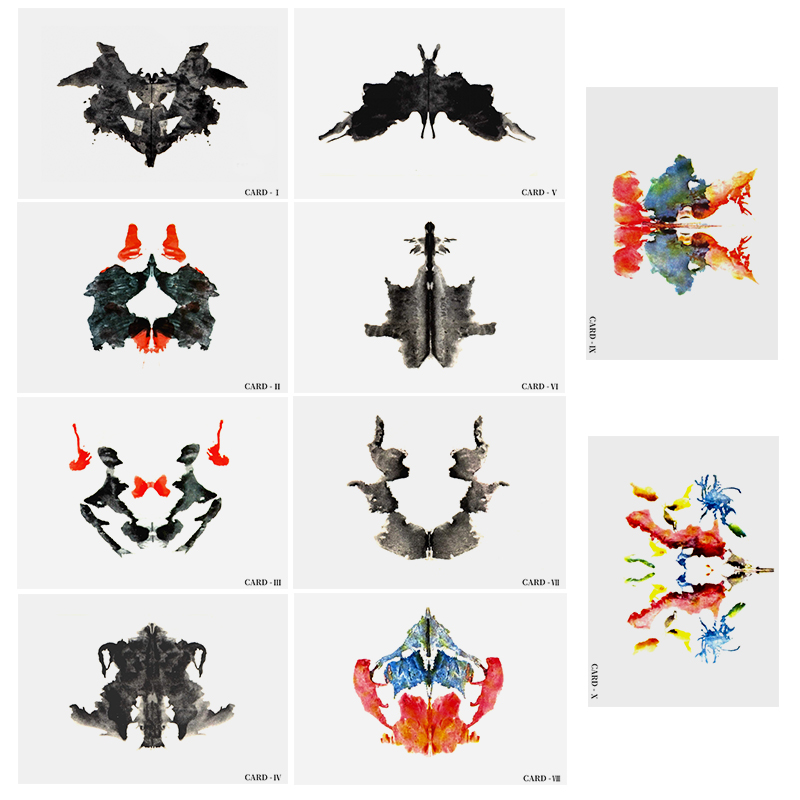 心宅 罗夏墨迹测验图卡 心理测验投射法人格面具测验10张专业卡牌