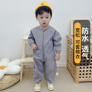 宝宝连体罩衣拉链全身防水透气婴儿爬爬服防脏爬行儿童罩裤男外穿