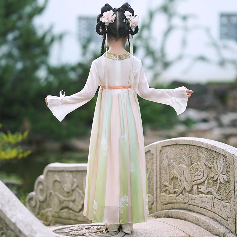 汉服女童长袖秋季新款女孩古装A襦裙连衣裙中国风超仙送绣花鞋夏