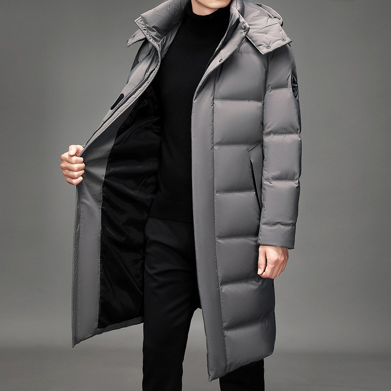男士韩版时尚长款冬装式羽绒服青年E带帽拉链保暖开衫羽绒外套风