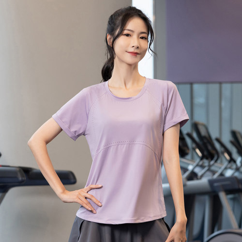 夏季薄款胖mm大码200斤健身运动瑜伽服上衣女半袖宽松X速干跑步t
