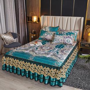 凉边席冰冰蕾丝三件套裙可床凉席机夏季 套不丝床洗款 床罩而欧式