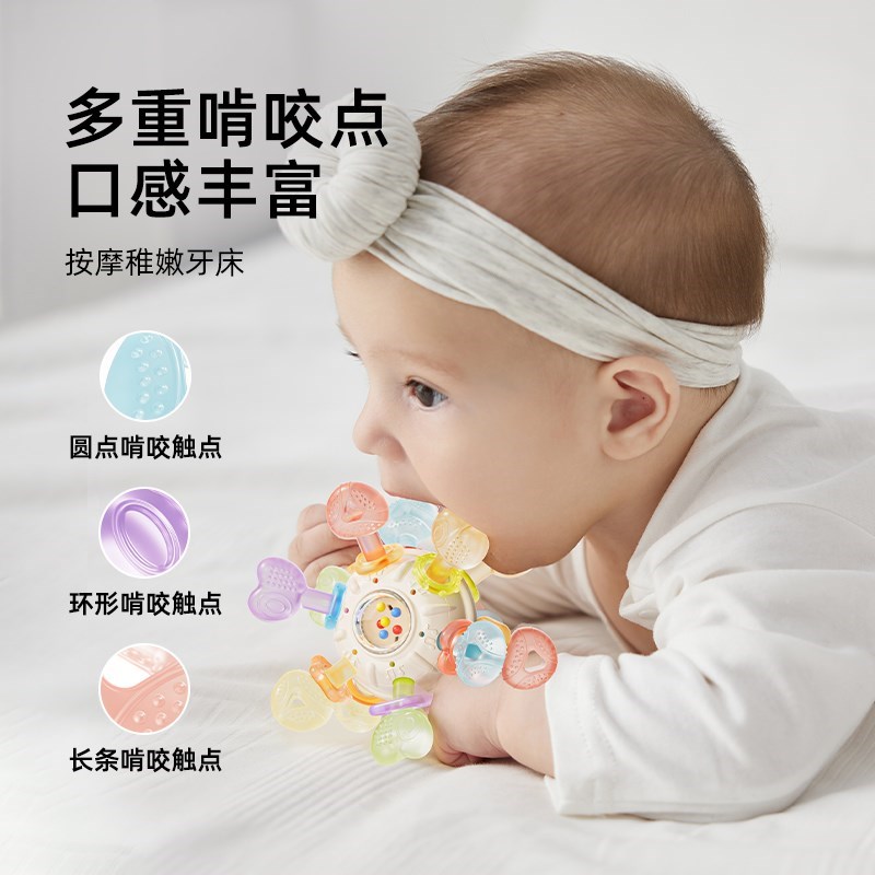 曼哈顿手抓球婴儿硅胶可咬玩具牙A胶新生儿小月龄防吃手神器握训